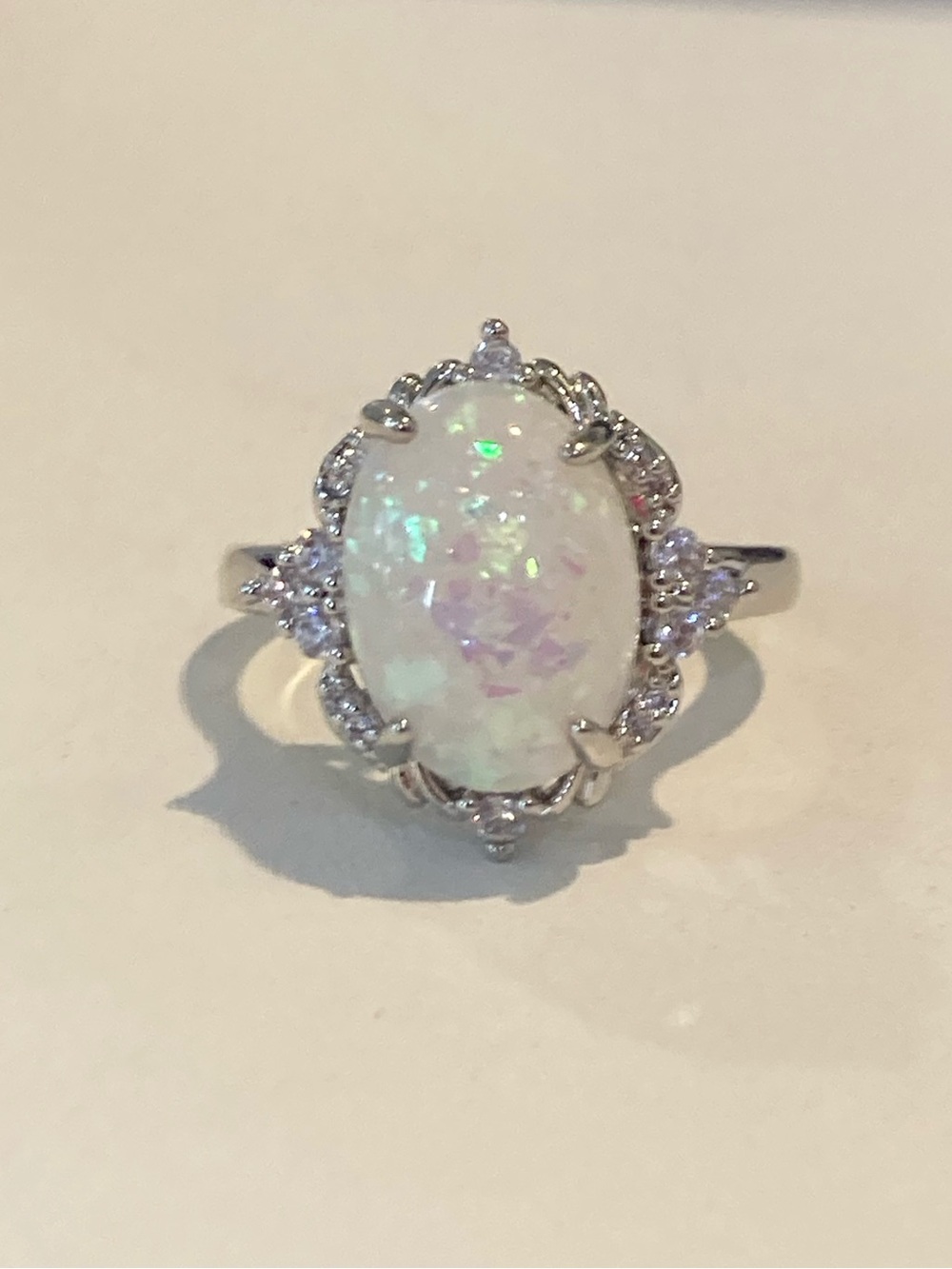 Opal Halo Cocktail Ring - White Opal with Silver Accents